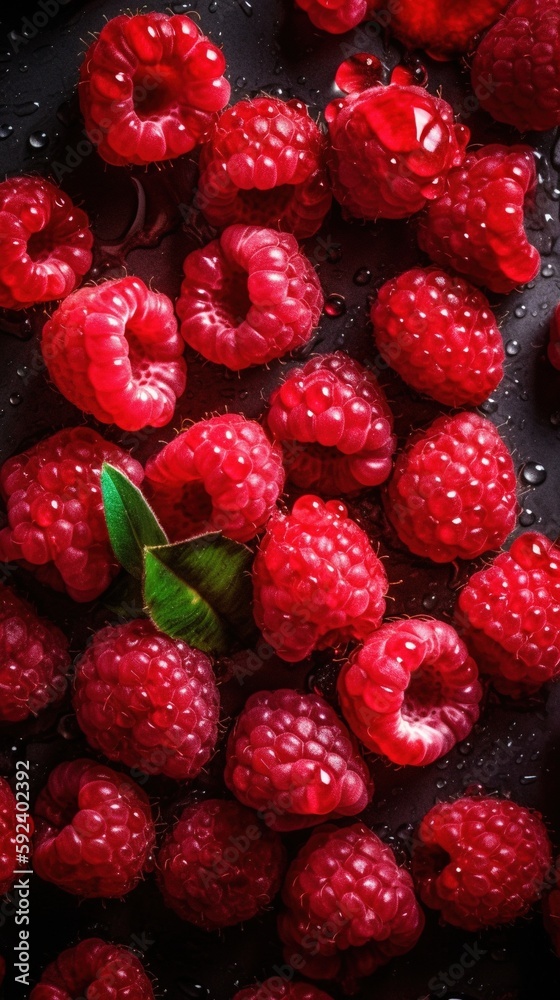Fototapeta premium Fresh Raspberries background. Generative AI.