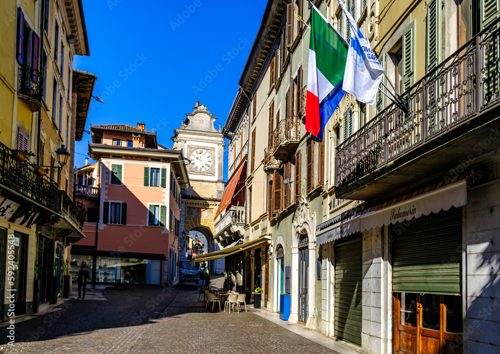 Salo, Italy March 27 historic buildings at the old town of Salo at