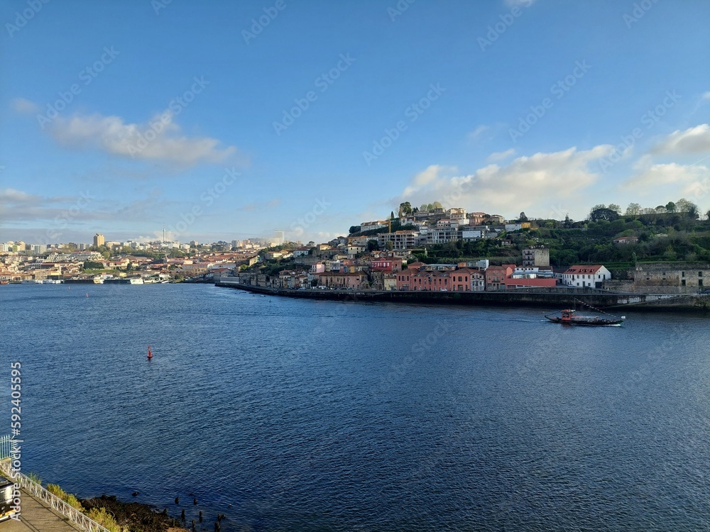View over the Douro in Porto, Portugal on a sunny day in April.