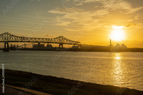 The Horace Wilkinson Bridge over Mississippi River on sunset in Baton Rouge, Louisiana, USA