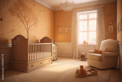 interior of a child's room with a playpen