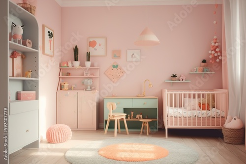 interior of a child's room with a playpen