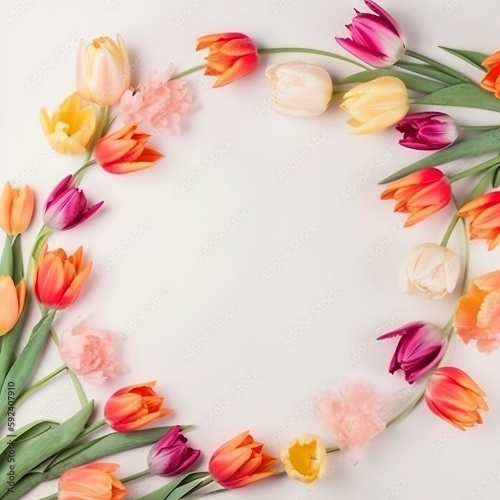 Fototapeta premium A circle of tulips, spring, flowers
