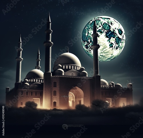 Mosque islamic prayer ramadan mubarek greeting cami mescit Generative Ai photo