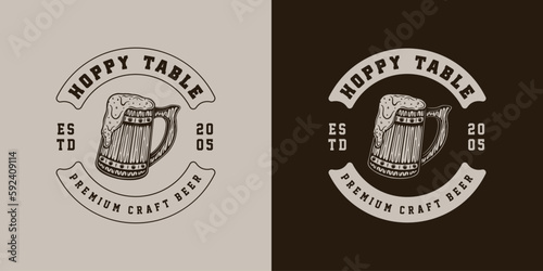 Vintage retro beer brewing emblem, logo, badge, label. mark, poster or print. Monochrome Graphic Art