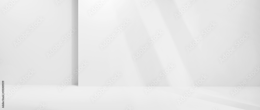 Obraz premium white empty room with sunlight and shadows background, empty studio room background