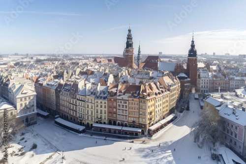 Panorama placu Zamkowego w Warszawie. Rysunek ręcznie rysowany na białym tle. Generative AI