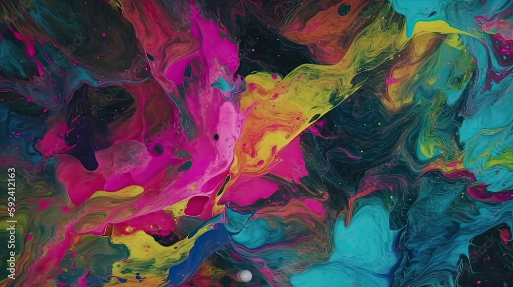Fluid  painting with a bright color scheme and a bold design created with generative AI technology