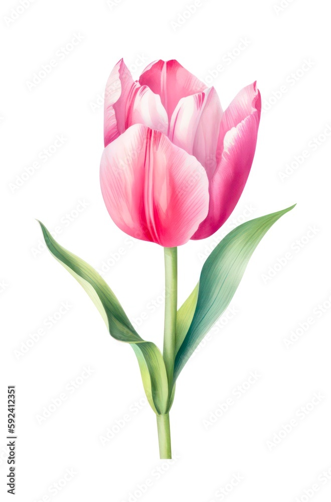 Watercolor pink tulip isolated on white background. Generative AI. Watercolor pink tulip isolated on white background. Generative AI.