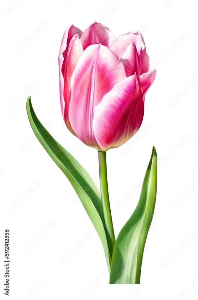 Fototapeta premium Watercolor pink tulip isolated on white background. Generative AI.