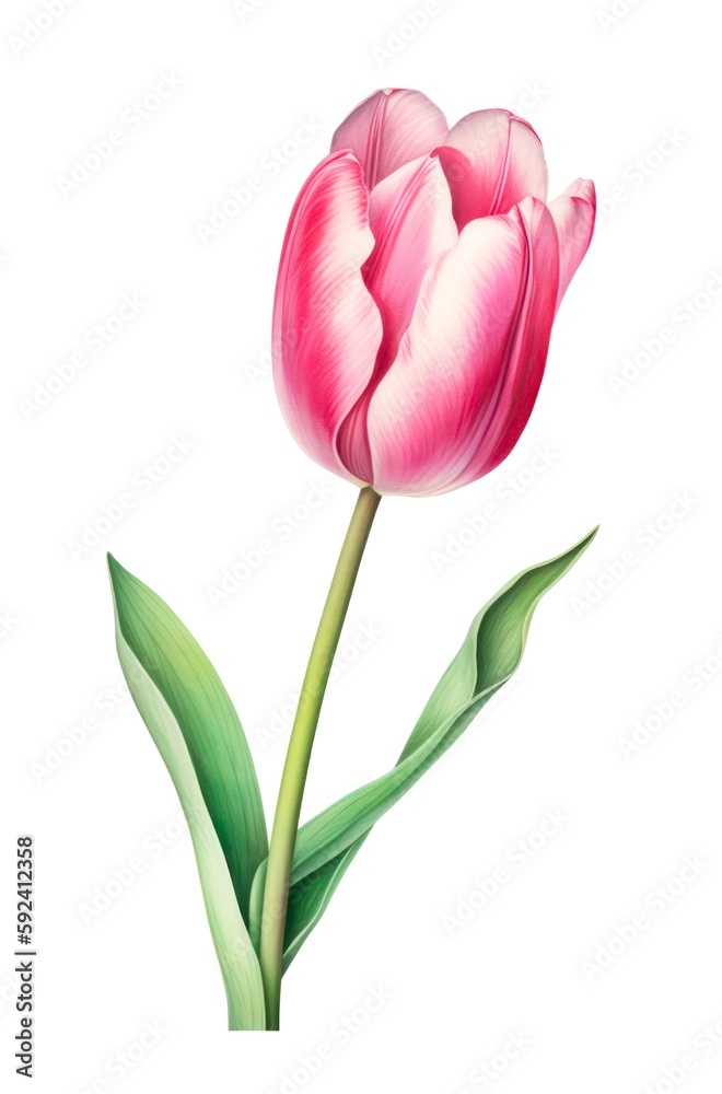 Watercolor pink tulip isolated on white background. Generative AI. Watercolor pink tulip isolated on white background. Generative AI.