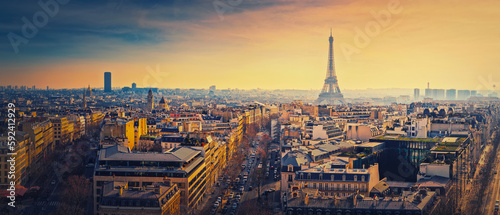 Canvas Print Sightseeing Paris panorama with view to the Eiffel Tower, France