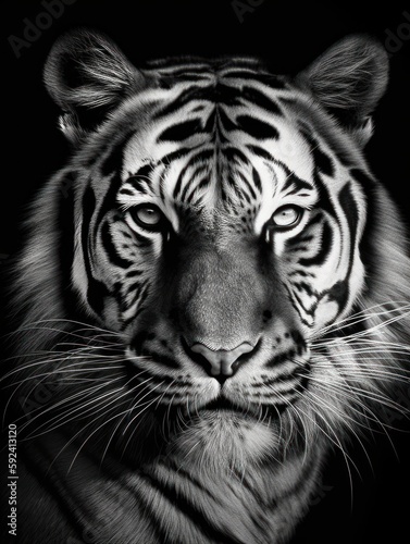 black and white tiger portrait close up generatieve ai