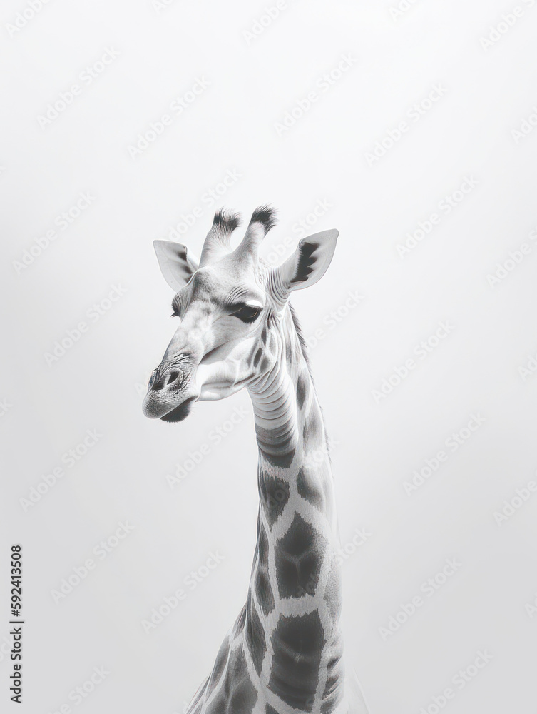Naklejka premium Beauitful minimalistic very light animal giraffe portrait generatieve ai