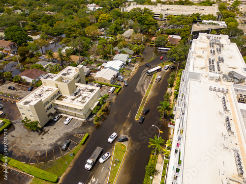 Aerial news photo rain flood aftermath in Downtown Fort Lauderdale FL