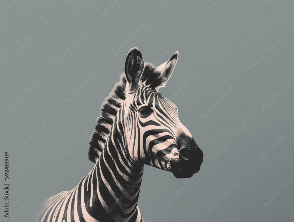 Generative ai zebra in fine art minimal style with grey even background Generative ai zebra in fine art minimal style with grey even background