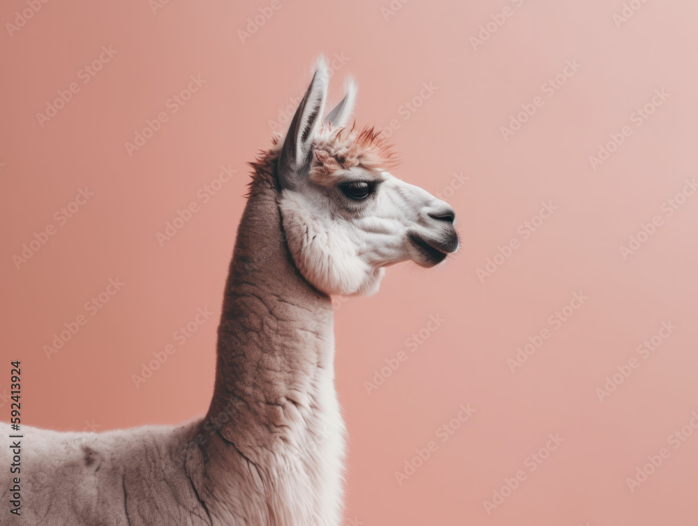 Animal llama in fine art light surrounding with old pink
