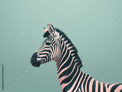 Generative ai zebra in fine art minimal style mint green background