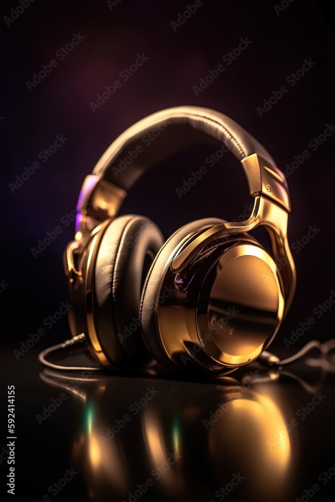 Headphone with golden color, generative ai Headphone with golden color, generative ai
