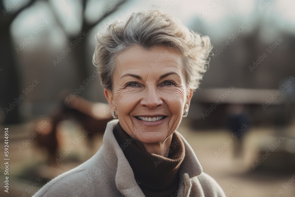 Portrait of smiling senior woman looking at camera while standing in park Portrait of smiling senior woman looking at camera while standing in park