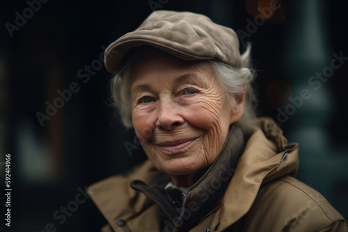 Portrait of an elderly woman in a beret on the street