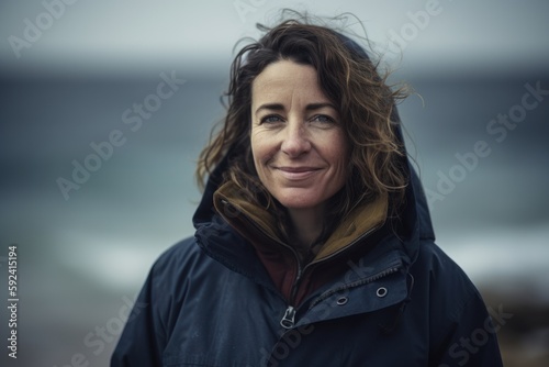 Portrait of a middle-aged woman at the beach in winter