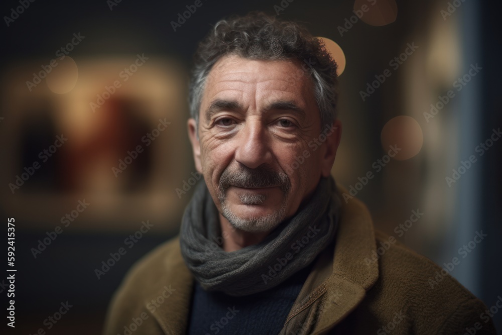 Portrait of a senior man with grey hair wearing a warm scarf Portrait of a senior man with grey hair wearing a warm scarf