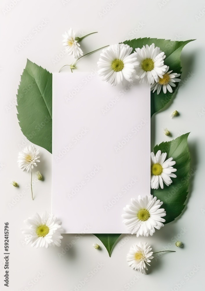 wedding, birthday mock-up scene. Blank paper greeting card. Floral frame. Gen AI wedding, birthday mock-up scene. Blank paper greeting card. Floral frame. Gen AI