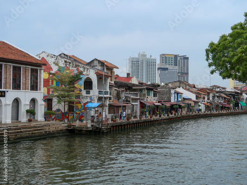 Print op canvas The old town of Malacca and the Malacca river