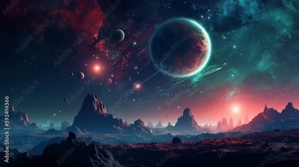 Abstract planets and space background, Generative Ai