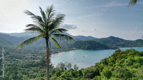 Tropical view palm tree and sea in Thailand Koh Phangan