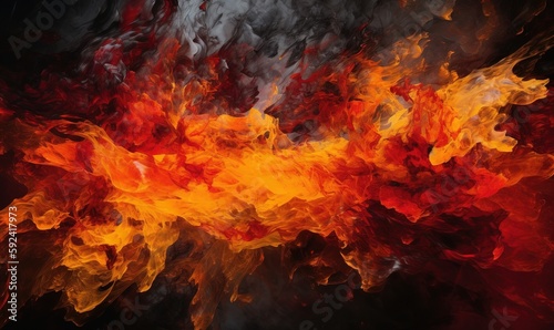  a fire and black background with red and yellow flames and black and orange smoke and black background with red and yellow smoke and black background. generative ai