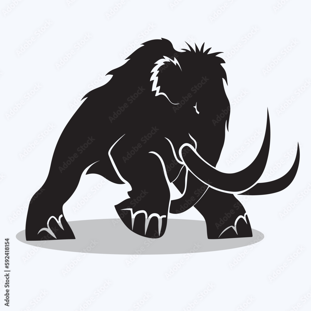 Woolly Mammoth silhouettes and icons. Black flat color simple elegant woolly mammoth animal vector and illustration.