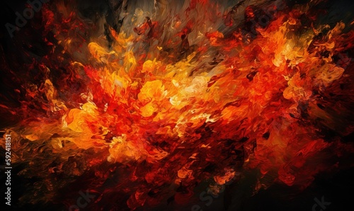  a painting of a red and yellow fire on a black background with a black background and a black background with a red and yellow fire on it. generative ai