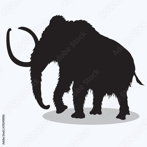 Woolly Mammoth silhouettes and icons. Black flat color simple elegant woolly mammoth animal vector and illustration.