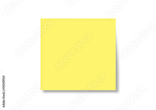 Isolated realistic yellow square sticky post note as a reminder with soft shadows on transparent background. Illustration clipart images png