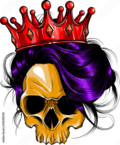 vector illustration ofFemale skull with a crown on white background. digital hand draw photo