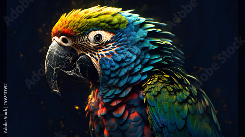 a colorful close up parrot with a colorful moustache © Rabbi