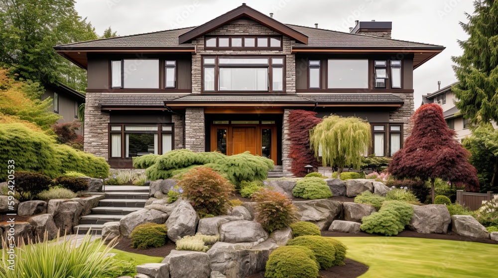 A Family's Dream Come True: New Luxury Home with a Beautiful Garden Exterior: Generative AI A Family's Dream Come True: New Luxury Home with a Beautiful Garden Exterior: Generative AI