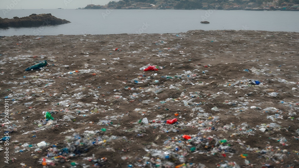 An island full of plastic garbage, created with Generative AI technology