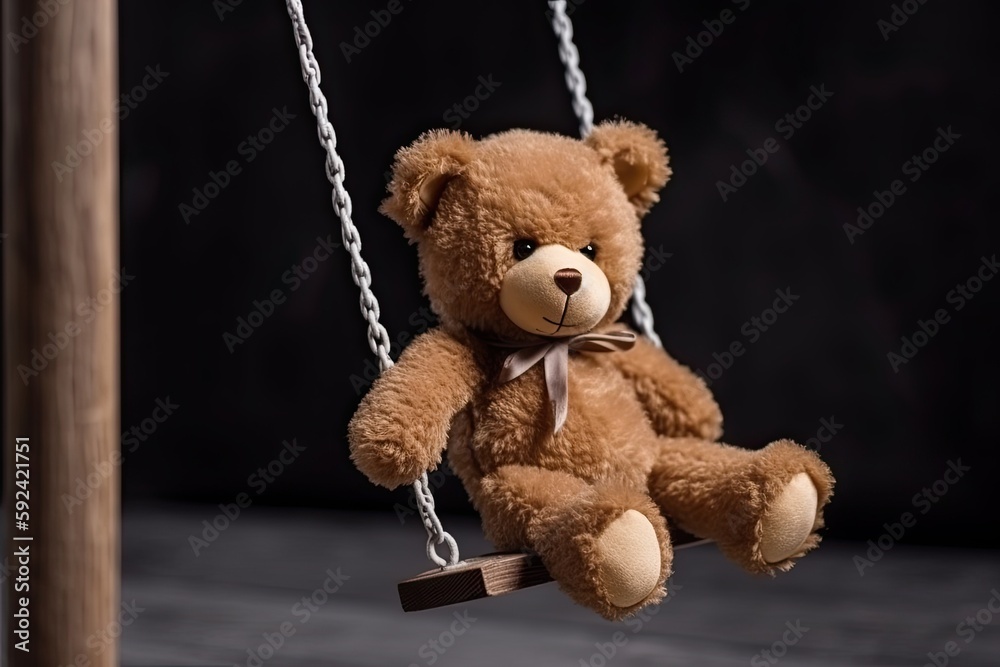 Obraz premium Cuddly and Fluffy Teddy Bear On a Swing: A Perfect Gift for An Unforgettable Childhood. Generative AI