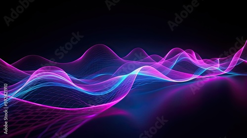 Dynamic Visual Symphony - Abstract Floor Show with Neon Pink & Blue Waves in Ultraviolet Spectrum. Generative AI