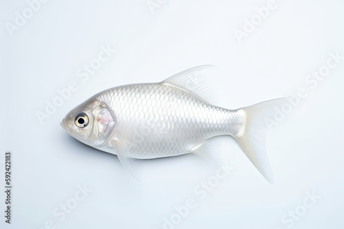 Fresh Water White Fish Swimming Isolated on Minimalist White Background. Generative AI