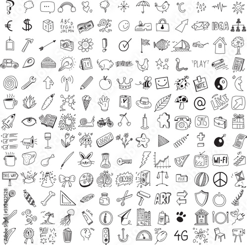 Set of various doodles  vector hand drawn sign and symbol elements 