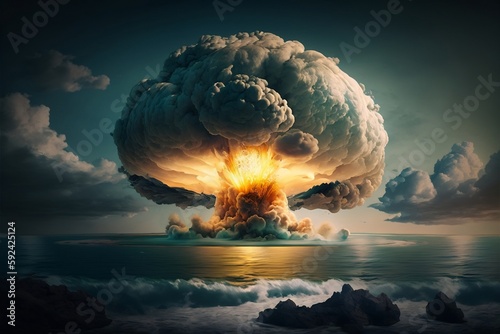 A nuclear bomb explosion in the ocean. AI