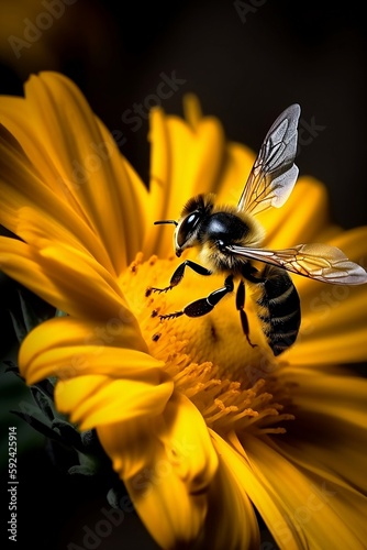 A bee landing on a yellow flower