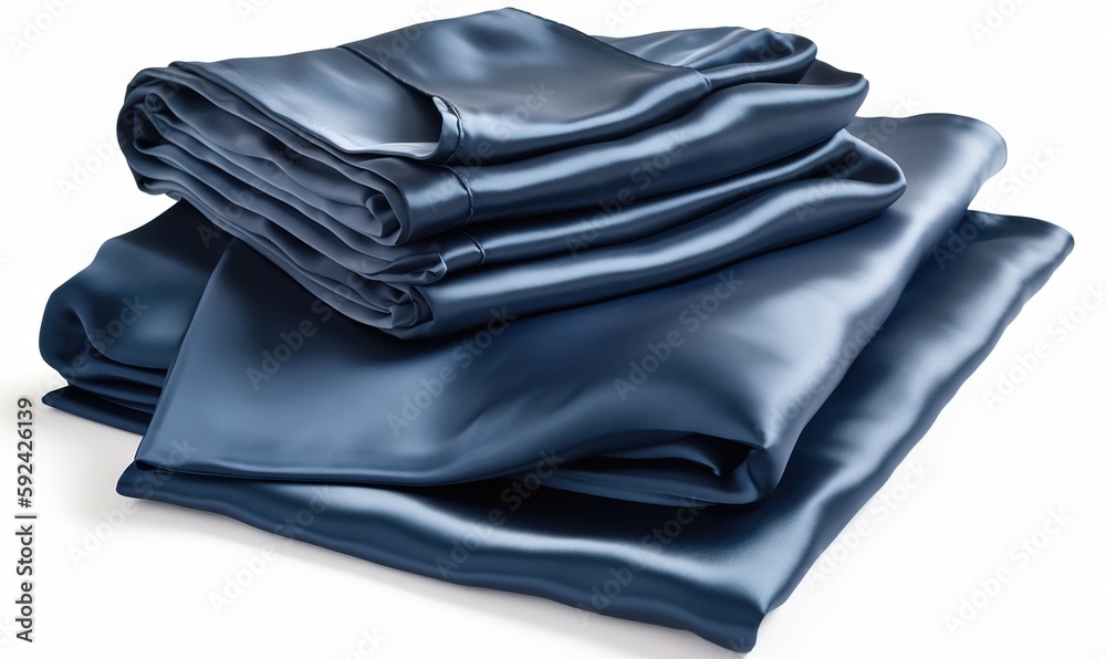 a stack of blue sheets folded on top of each other on a white surface with a shadow of the sheets on the floor and a white background. generative ai a stack of blue sheets folded on top of each other on a white surface with a shadow of the sheets on the floor and a white background. generative ai