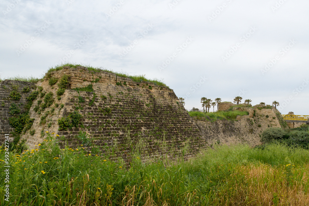 Medieval fortress walls in Caesarea