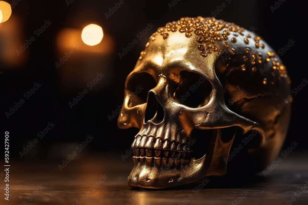 Golden skull illustrations, generative ai Golden skull illustrations, generative ai