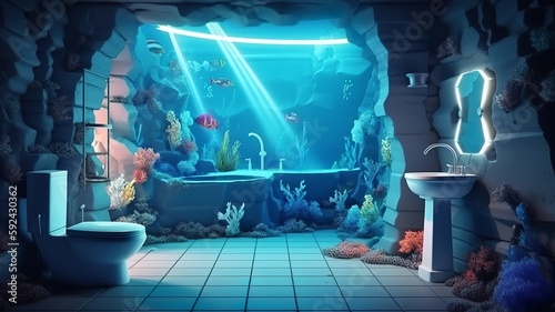 bathroom interior with aquarium